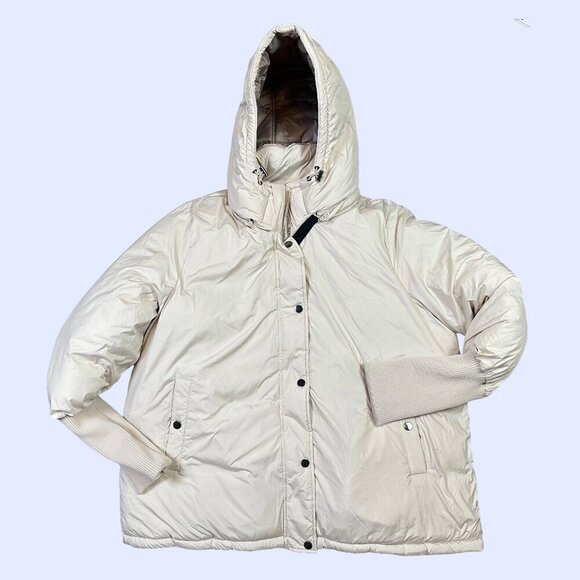 Bernardo EcoPlume Puffer Jacket Cream White Hooded Superpuff Women's X-Large